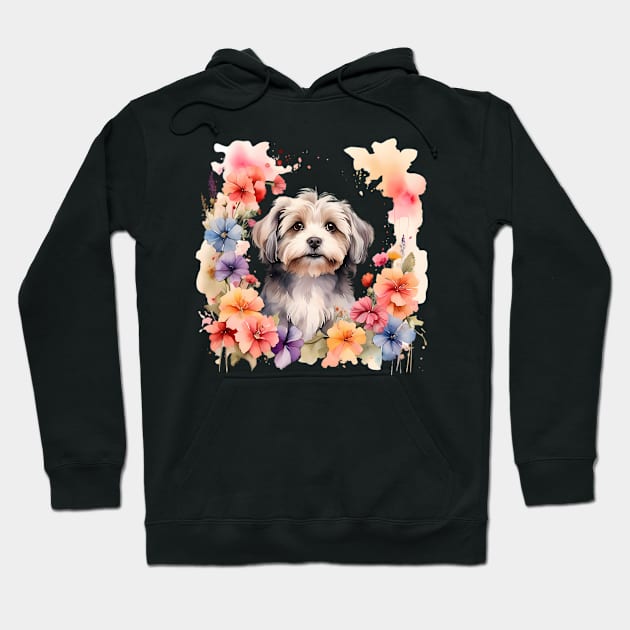 A havanese decorated with beautiful watercolor flowers Hoodie by CreativeSparkzz